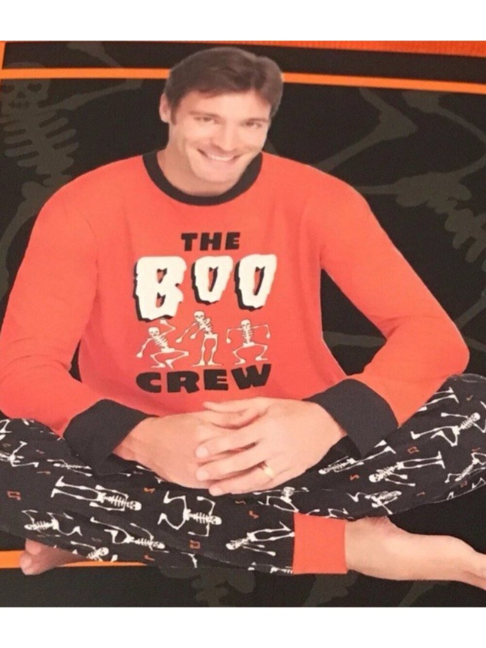 Matching Family Men’s Halloween Skeleton Pajamas Boo Crew Glow In The Dark SZ M